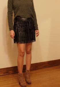 Fringle Brown Skirt Real Leather River Island size 8,14
